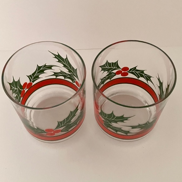 Qty 2 Holly & Berries by LIBBEY GLASS COMPANY 13 Oz Double Old Fashioned - Picture 3 of 6